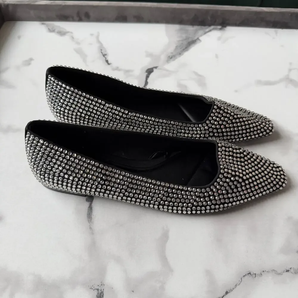 Zara Ballet Flats Rhinestone Embellished Pointed Toe Size 39 - Picture 3 of 6